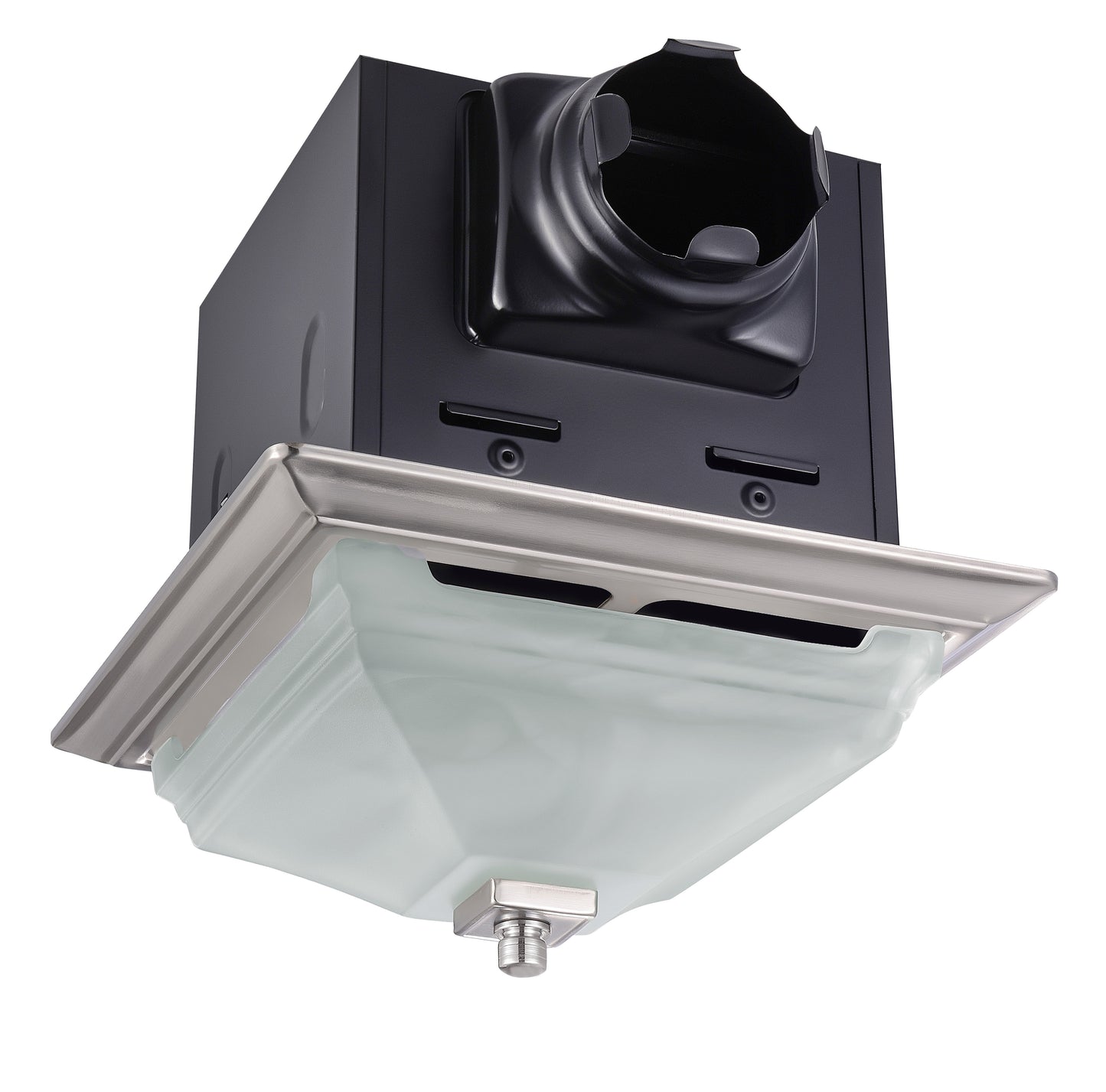 Decorative Series 110 CFM Exhaust Fan w/ Integrated Dimmable LED Light, Square Grille & Glass Shade