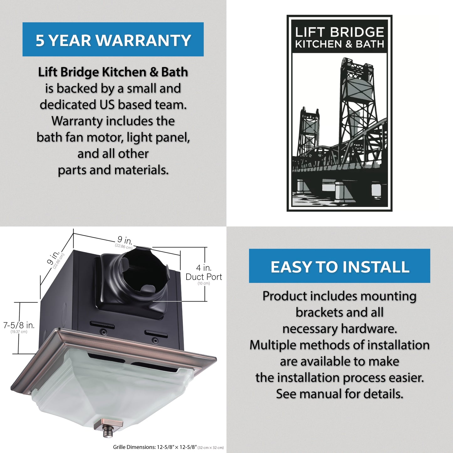 Decorative Series 110 CFM Exhaust Fan w/ Integrated Dimmable LED Light, Square Grille & Glass Shade