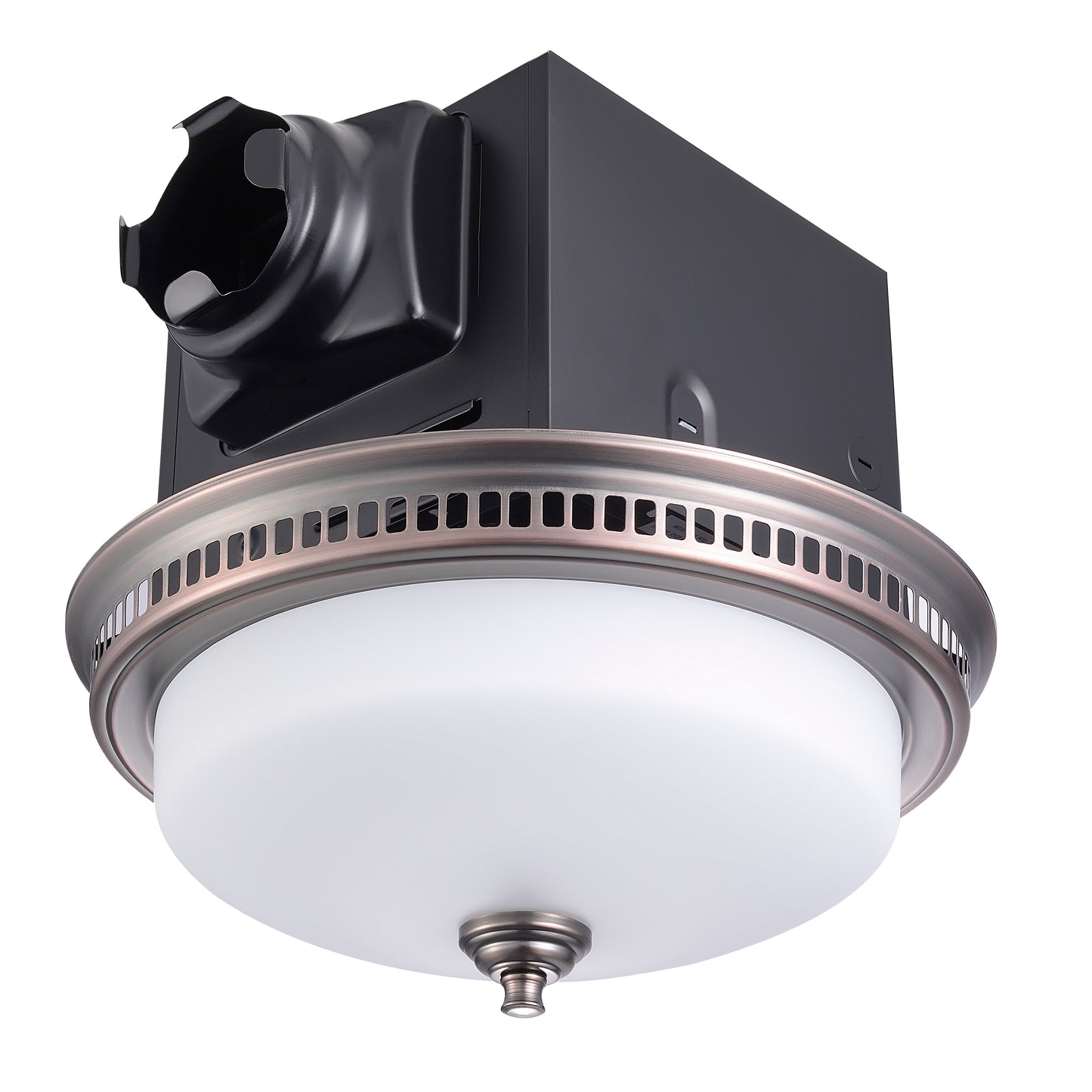 Decorative Series 110 CFM Exhaust Fan w/ Integrated Dimmable LED Light, Round Grille & Glass Shade