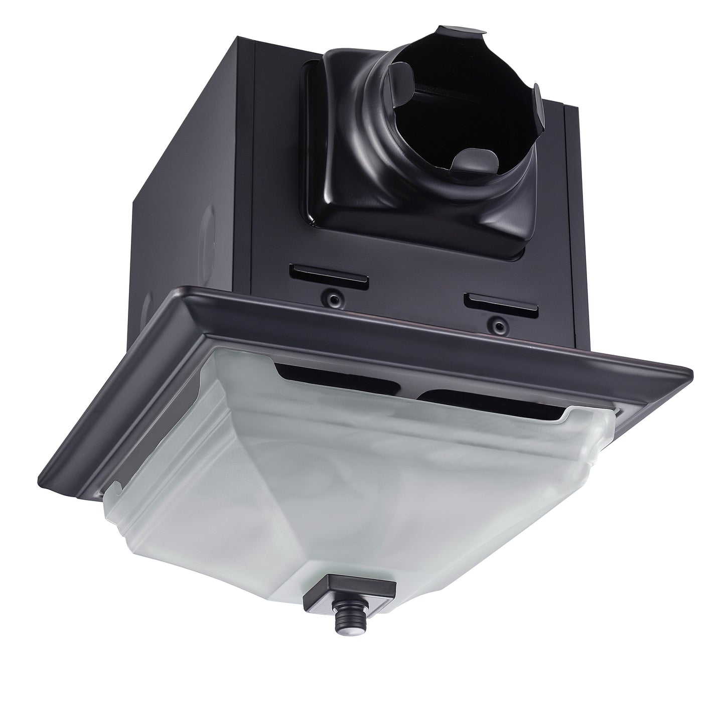 Decorative Series 110 CFM Exhaust Fan w/ Integrated Dimmable LED Light, Square Grille & Glass Shade