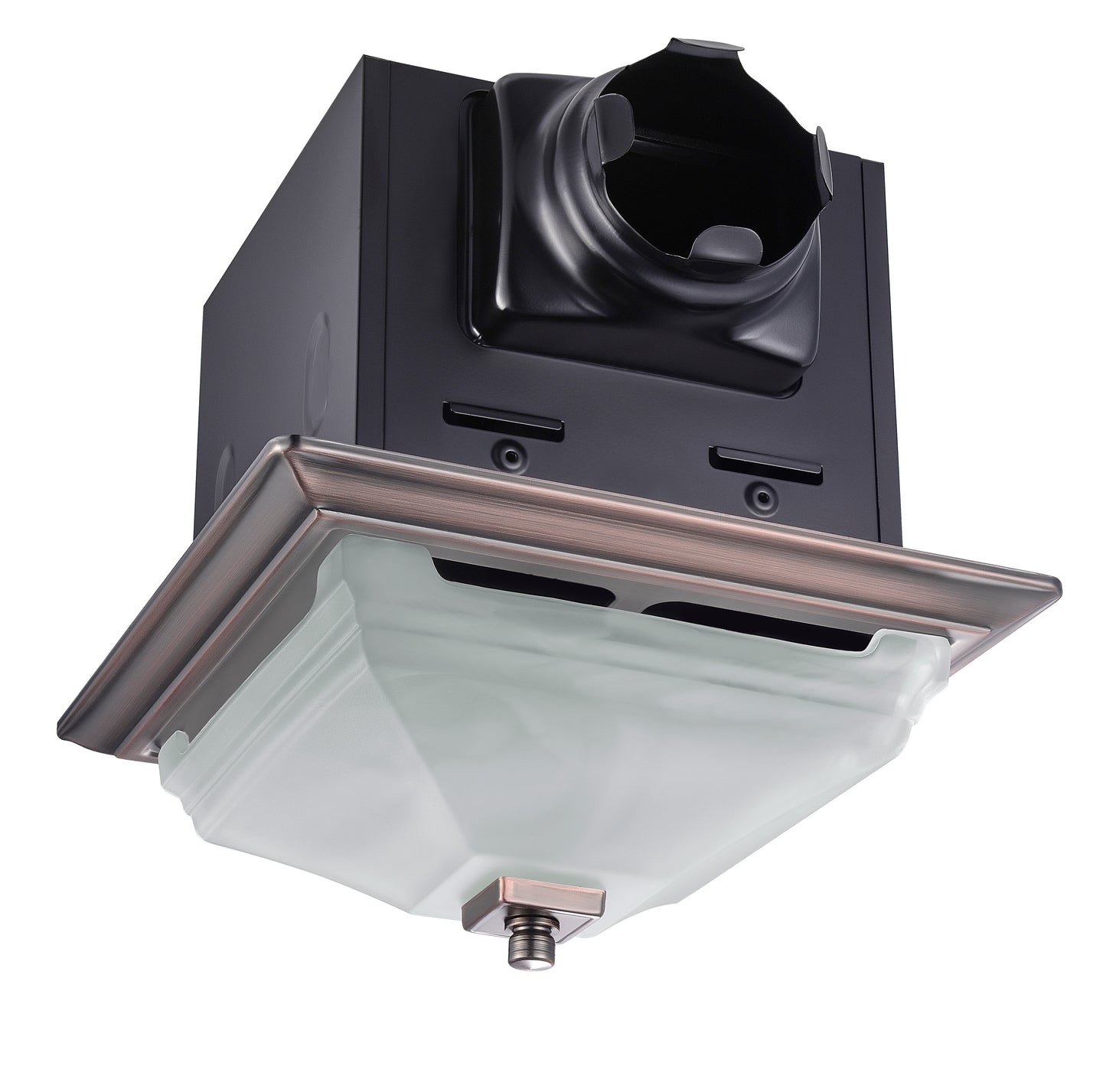 Decorative Series 110 CFM Exhaust Fan w/ Integrated Dimmable LED Light, Square Grille & Glass Shade
