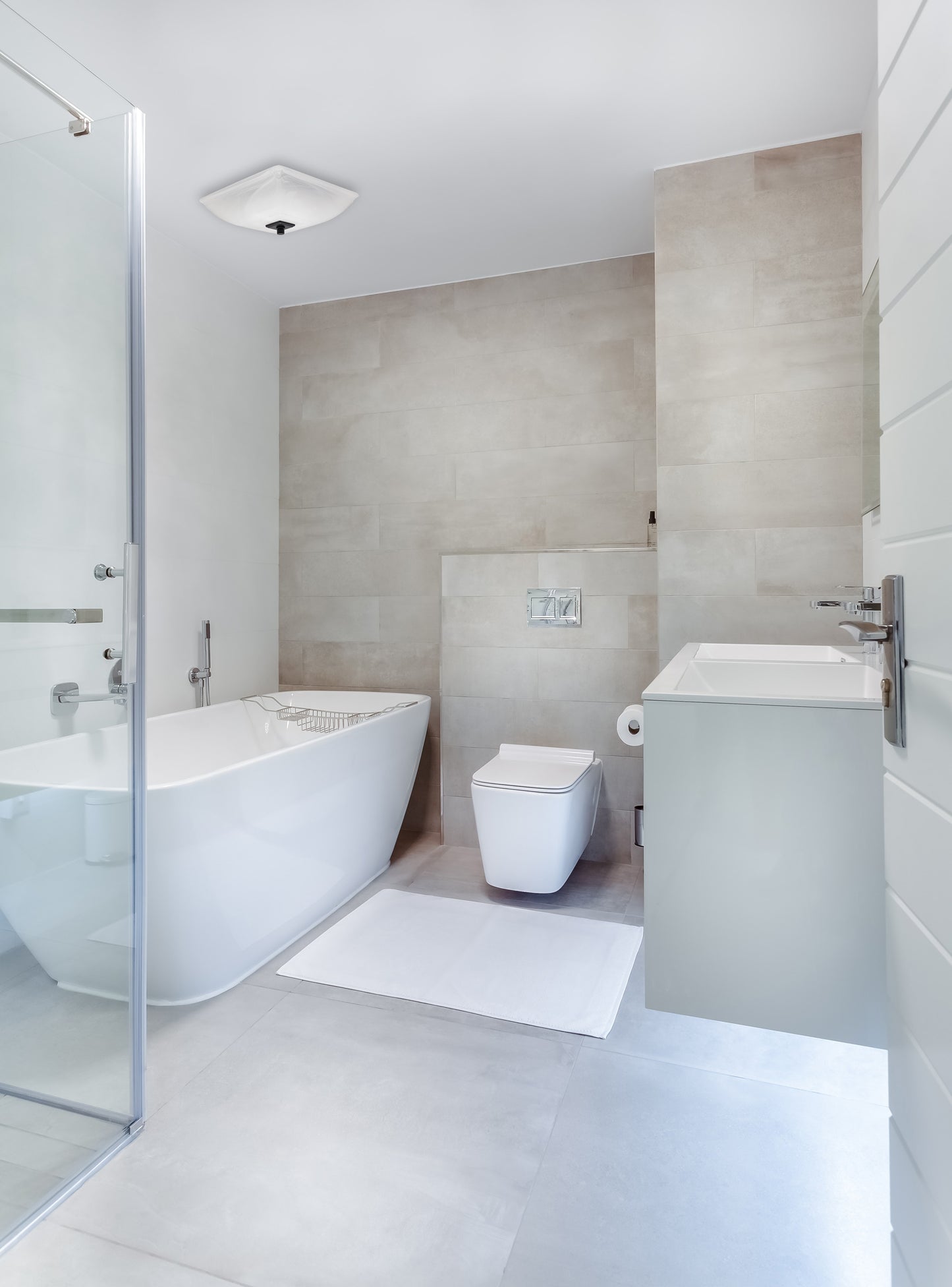 Decorative Series 70 CFM Exhaust Fan w/ Integrated Dimmable LED Light, Square Glass Shade & 4 Interchangeable Finials