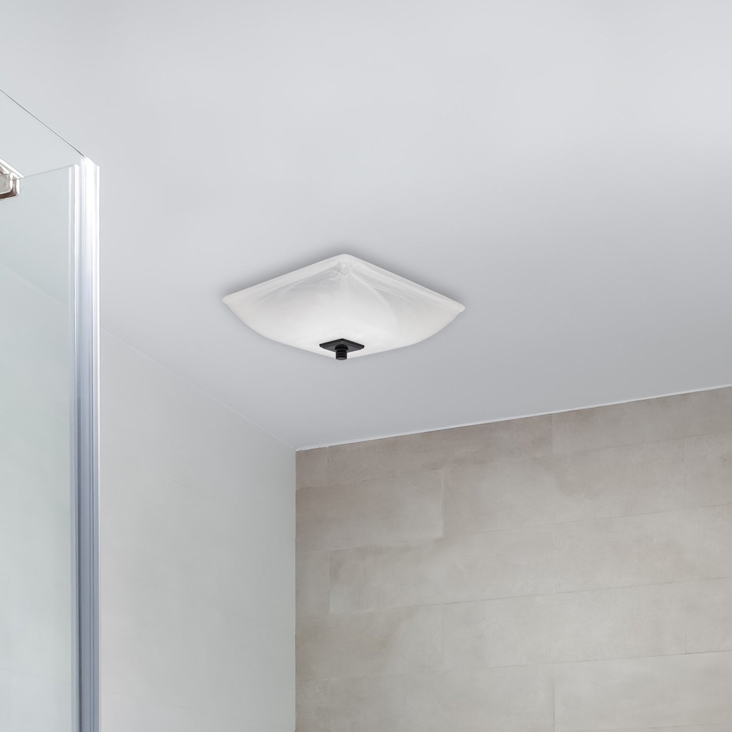 Decorative Series 70 CFM Exhaust Fan w/ Integrated Dimmable LED Light, Square Glass Shade & 4 Interchangeable Finials