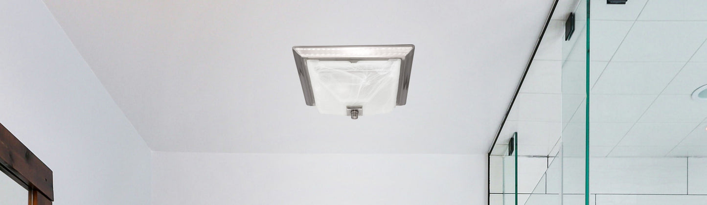 Decorative Series 110 CFM Exhaust Fan w/ Integrated Dimmable LED Light, Square Grille & Glass Shade